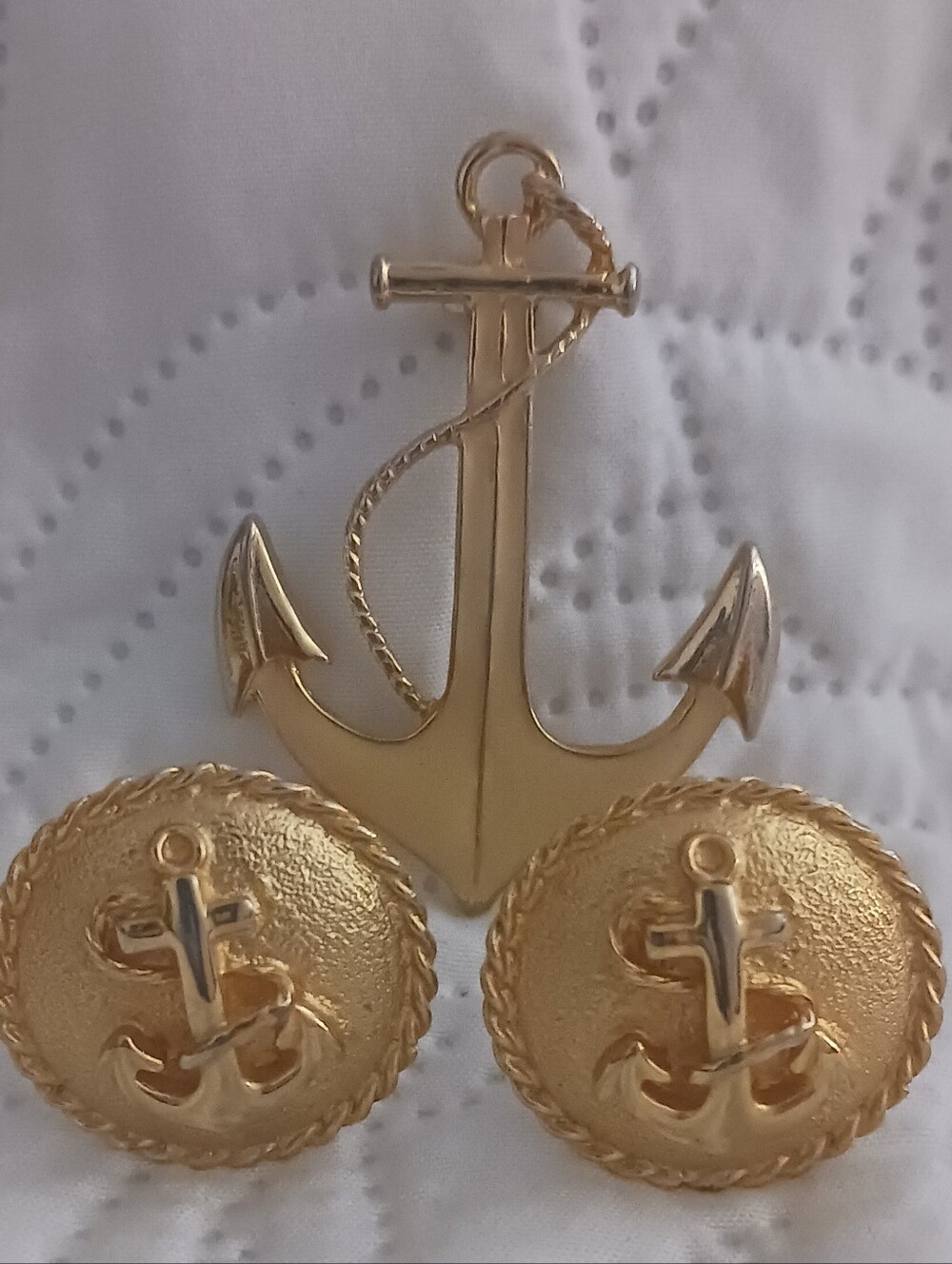 Gold Anchor Brooch and Clip Earrings Maeve Carr & Parklane  - Nautical Jewelry - Picture 7 of 9